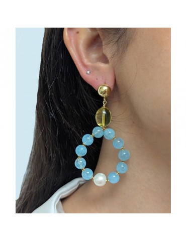 Jadan Earrings - 925% Silver Golden - Aquamarine - Amber -GIADAN55 2