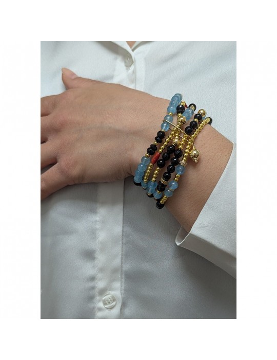 Jadan Bracelet - 925% Silver Golden - Aquamarine - Coral-GIADAN50