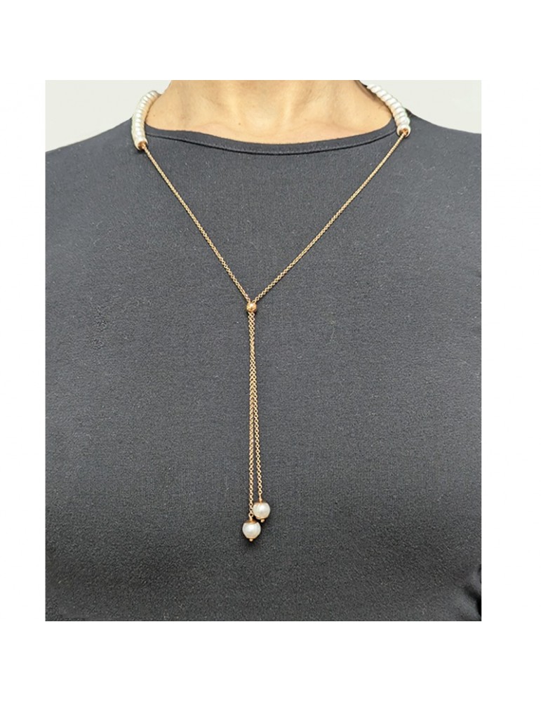Giadan Necklace - Marilyn - Tie-925% Sterling Silver Rose-Pearls-GIADAN48