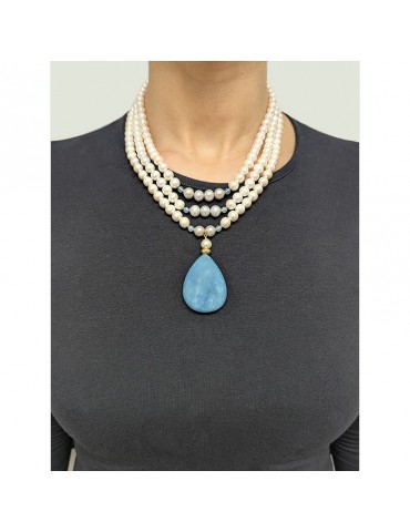 Collana Giadan - Sabbiabianca - Perle - Pendente Acquamarina -GIADAN45