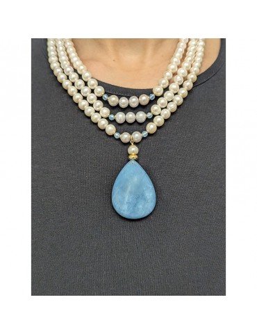 Giadan Necklace - Sandwhite - Pearls - Aquamarine Pendant -GIADAN45 2