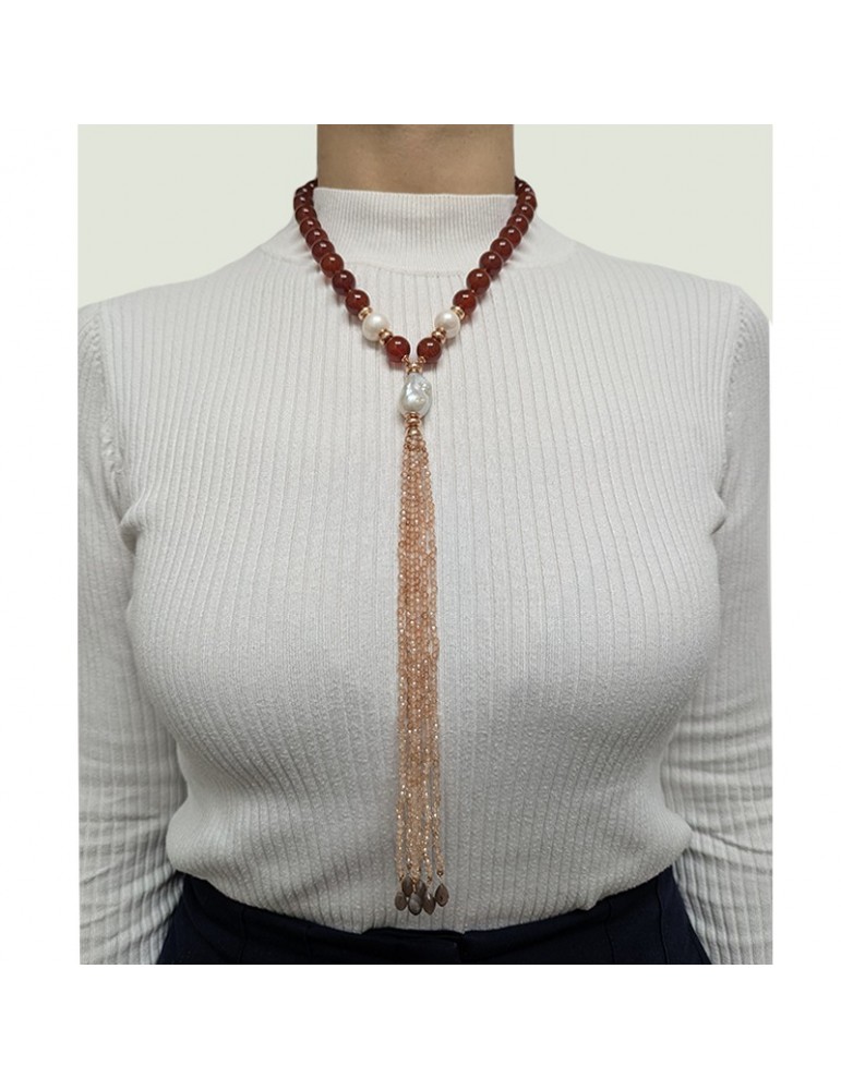 Giadan Necklace - Andorra - Carnelian - Baroque Pearls - GIADAN46