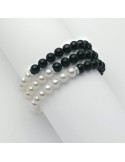 Bracciale Nimei - A Tre Fili con Agata Nera Perle Vere e Diamanti Naturali - PBR657