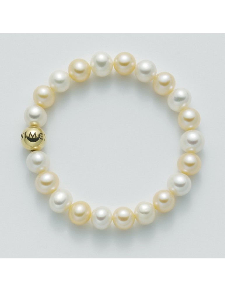 Nimei Bracelet - with Real White Orange Pearls 8.5-9mm and Golden Sphere - 0