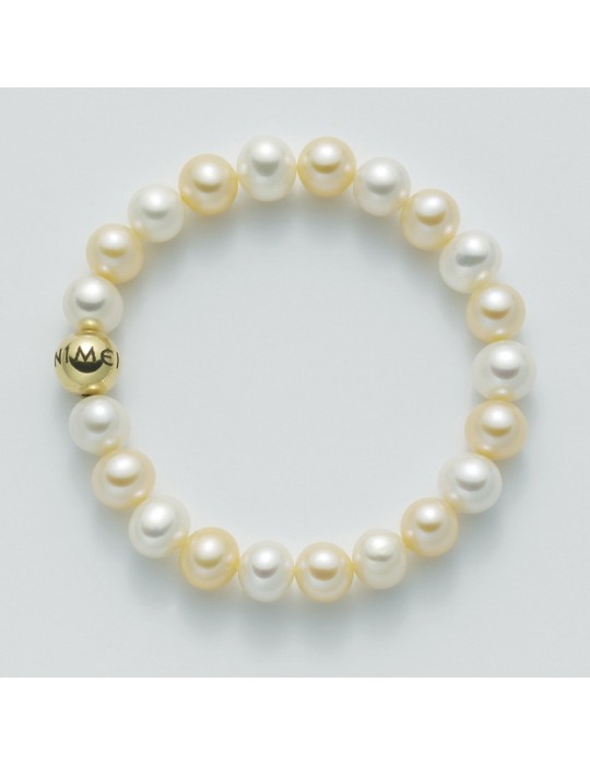 Nimei Bracelet - with Real White Orange Pearls 8.5-9mm and Golden Sphere - 0