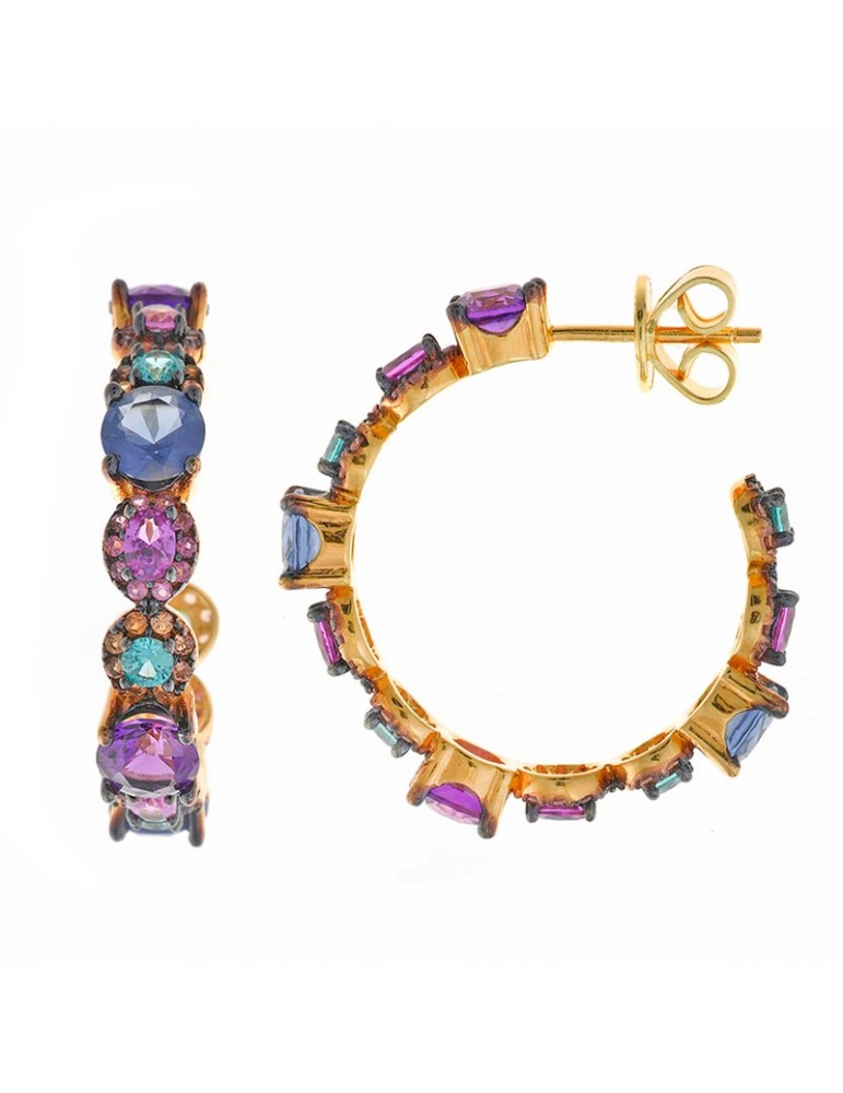 Salvatore Plata Earrings - Hoop - Colored Stones - 234A0119
