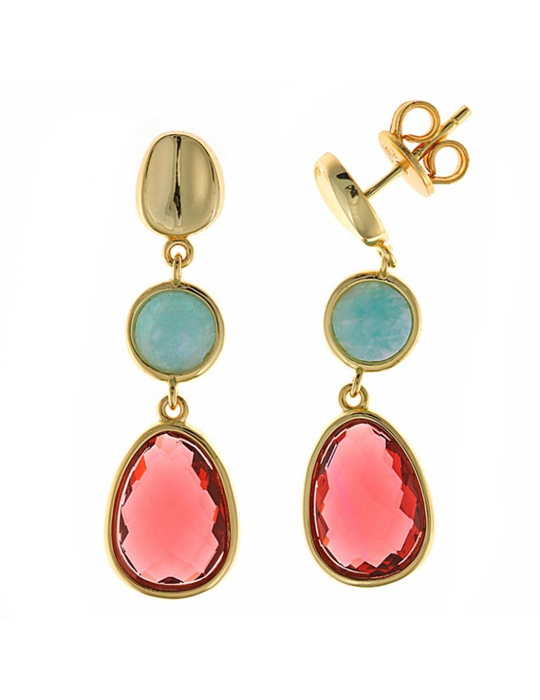 Salvatore Plata Earrings - Golden - Amazonite - Red Glass-241A0093