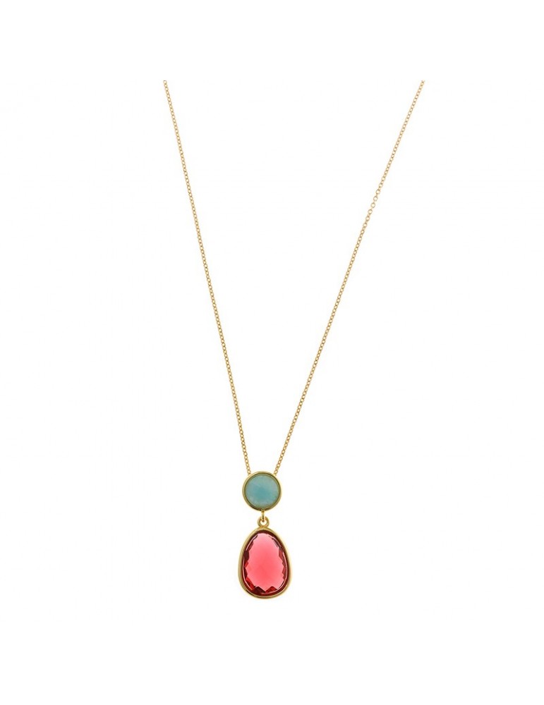 Salvatore Plata Necklace - Amazonite - Red Glass - 241C0059