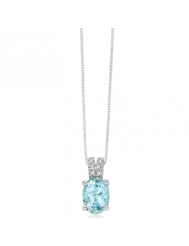 Miluna Necklace - in 18K White Gold with Oval Aquamarine Pendant and Natural Diamonds - 0