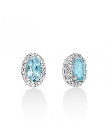 Miluna Earrings - 18K White Gold Rosette with Oval Aquamarine and Natural Diamonds - 0