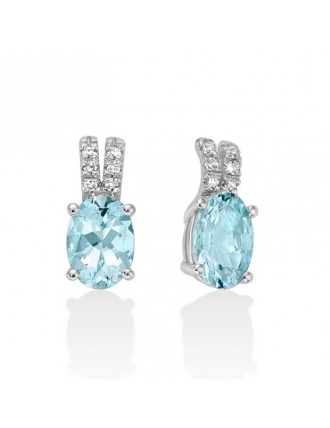 Miluna Earrings - 18K White Gold Rosette with Oval Aquamarine and Natural Diamonds - 0