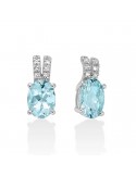 Miluna Earrings - 18K White Gold Rosette with Oval Aquamarine and Natural Diamonds - 0