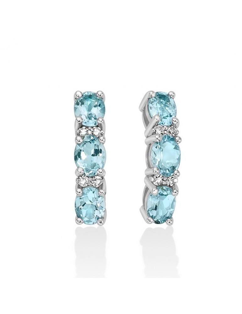 Miluna Earrings - Trilogy in 18K White Gold with Aquamarine and Natural Diamonds - 0