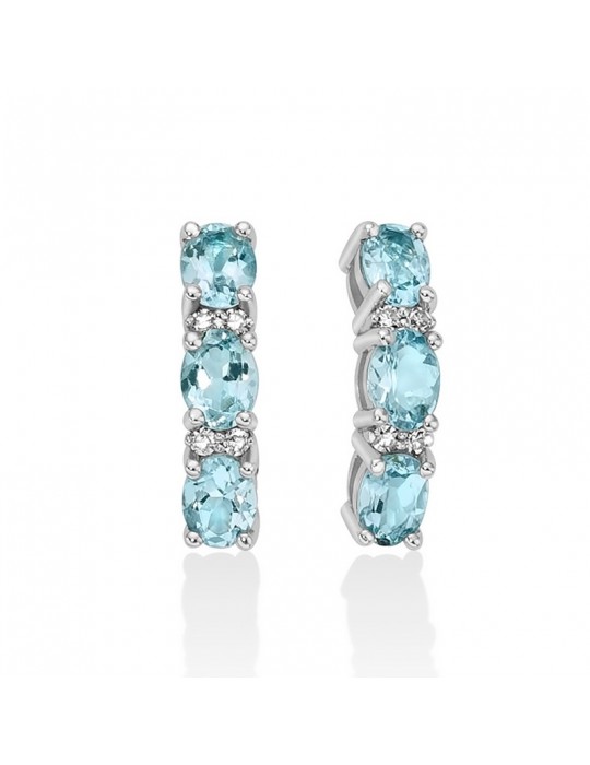 Miluna Earrings - Trilogy in 18K White Gold with Aquamarine and Natural Diamonds - 0