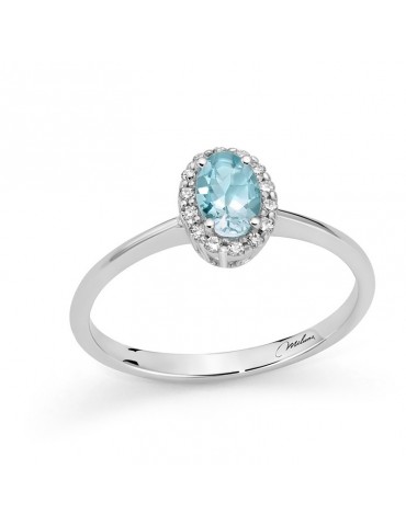 Miluna Ring - in 18K White Gold with Oval Aquamarine and Natural Diamonds - 0