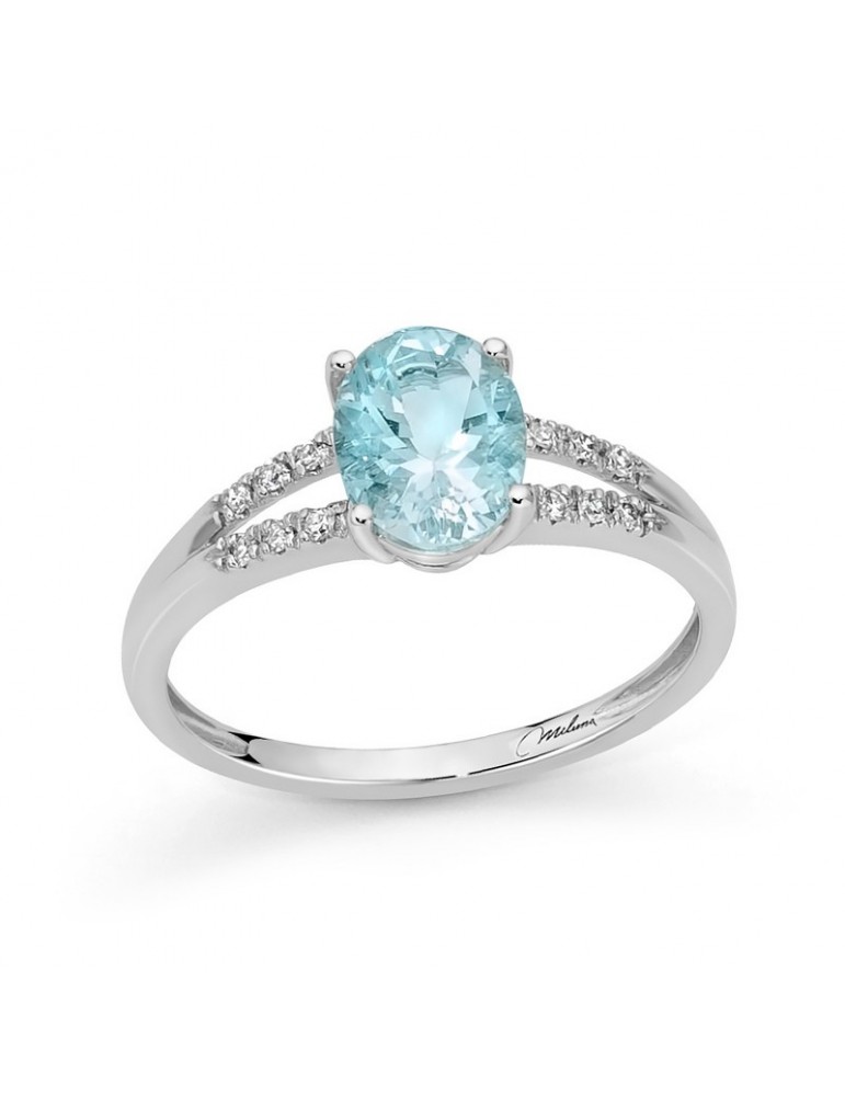 Miluna Ring - in 18K White Gold with Oval Aquamarine and Natural Diamonds - 0