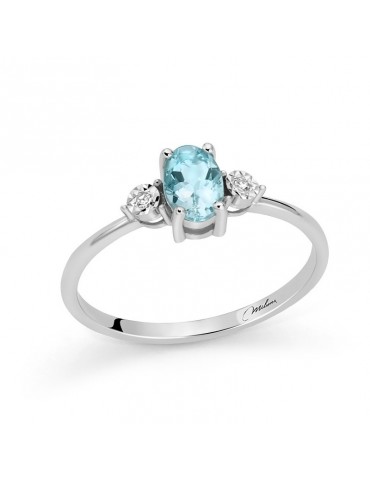 Miluna Ring - in 18K White Gold with 0.37 Carat Oval Aquamarine and Natural Diamonds - 0