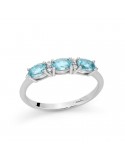 Miluna Ring - Trilogy in 18K White Gold with Oval Aquamarine and Natural Diamonds - 0