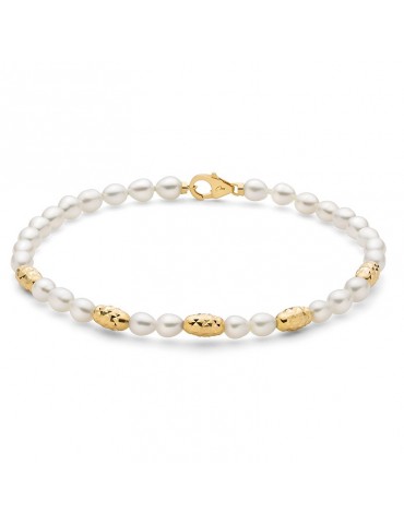 Bracciale Miluna - Pepite di Perle - Perle Vere Riso 4-4,5mm - Elementi in Argento 925 - PBR3634G