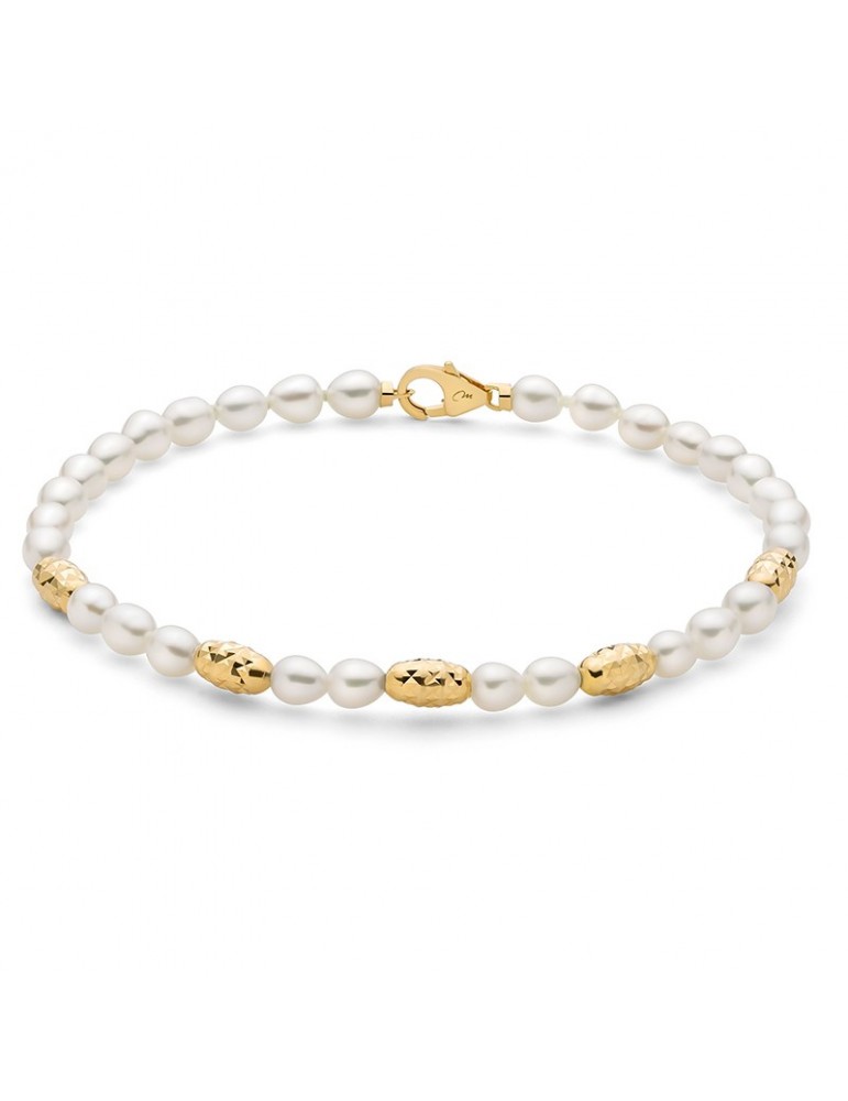 Bracciale Miluna - Pepite di Perle - Perle Vere Riso 4-4,5mm - Elementi in Argento 925 - PBR3634G