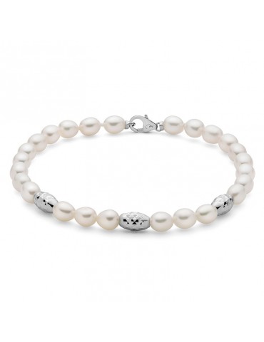 Bracciale Miluna - Pepite di Perle con Perle Vere Riso 5-5,5mm ed Elementi in Argento 925 - PBR3639B