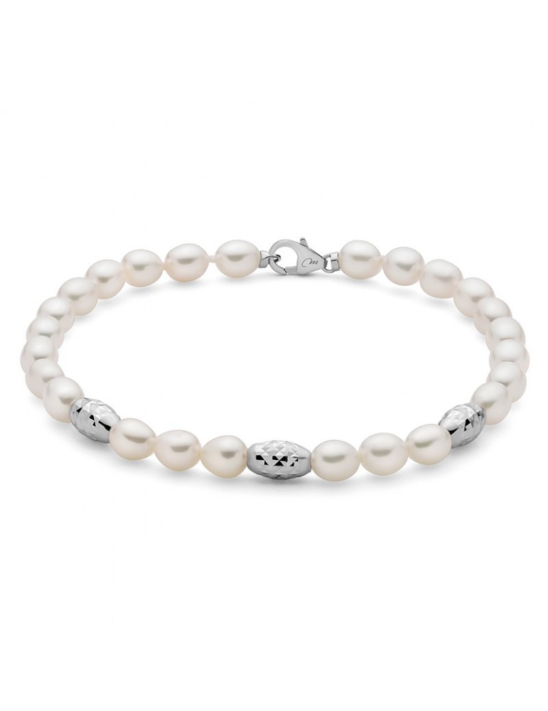 Miluna Bracelet - Pearl Nuggets with Real Rice Pearls 5-5.5mm and 925% Silver Elements - 0
