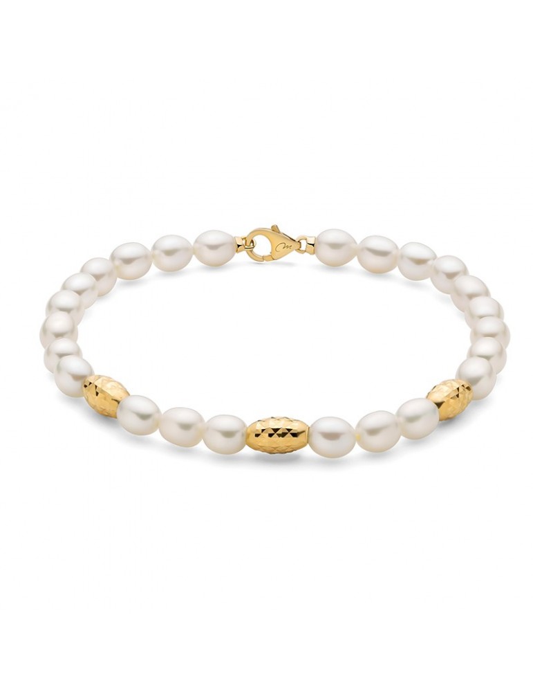 Bracciale Miluna - Pepite di Perle con Perle Vere Riso 5-5,5mm ed Elementi in Argento 925 - 0