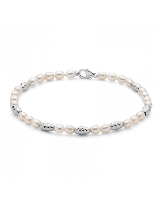 Bracciale Miluna - Pepite di Perle con Perle Vere Riso 4-4,5mm ed Elementi in Argento 925 - 0