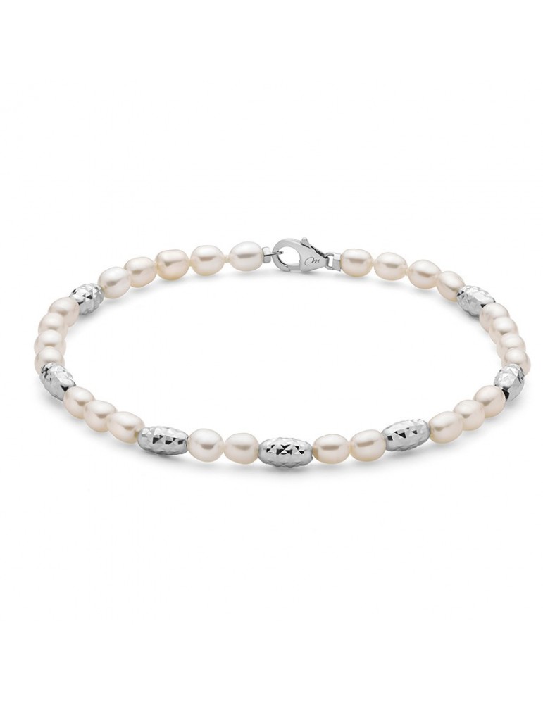 Bracciale Miluna - Pepite di Perle con Perle Vere Riso 4-4,5mm ed Elementi in Argento 925 - 0