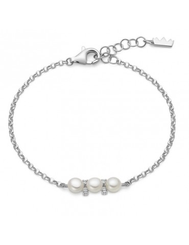 Bracciale Miluna - Argento 925% -Tre Perle Vere-Topazi Bianchi-PBR3686 2