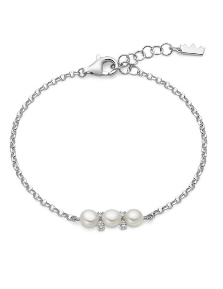 Bracciale Miluna - Argento 925% -Tre Perle Vere-Topazi Bianchi-PBR3686