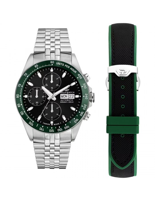 Orologio Philip Watch - Caribe Automatico 42mm Nero Verde - Special Pack con Cinturino Aggiuntivo - R8243607026