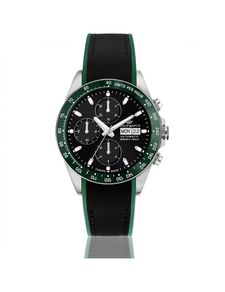 Orologio Philip Watch - Caribe Automatico 42mm Nero Verde - Special Pack con Cinturino Aggiuntivo - R8243607026