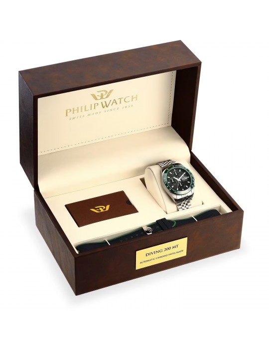 Orologio Philip Watch - Caribe Automatico 42mm Nero Verde - Special Pack con Cinturino Aggiuntivo - R8243607026