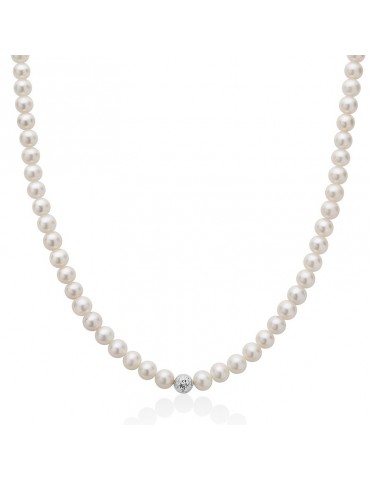 Collana Miluna - Boule e Fantasia con Perle Freshwater 5,5-6mm e Sfera in Oro Bianco 18 Carati - 0