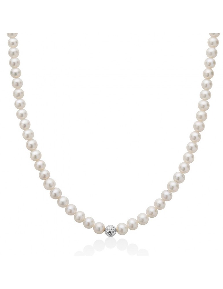 Miluna Necklace - Boule and Fantasia with 5.5-6mm Freshwater Pearls and 18K White Gold Sphere - 0