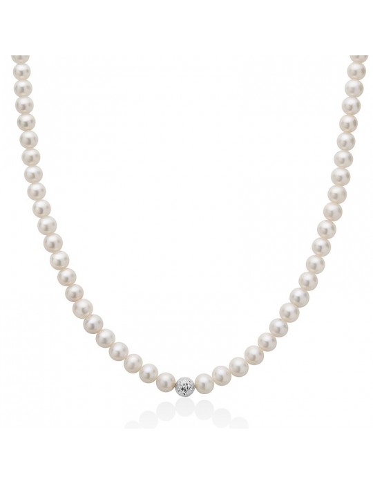 Collana Miluna - Boule e Fantasia con Perle Freshwater 5,5-6mm e Sfera in Oro Bianco 18 Carati - 0