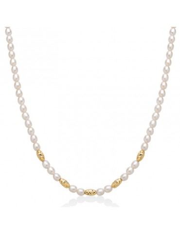 Collana Miluna - Pepite di Perle con Perle Vere Riso 4-4,5mm ed Elementi in Argento 925 - 0