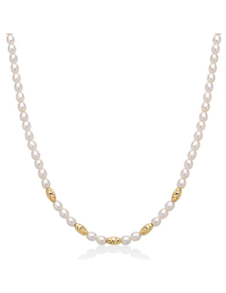 Miluna Necklace - Pearl Nuggets with Real Rice Pearls 4-4.5mm and 925 Silver Elements - 0
