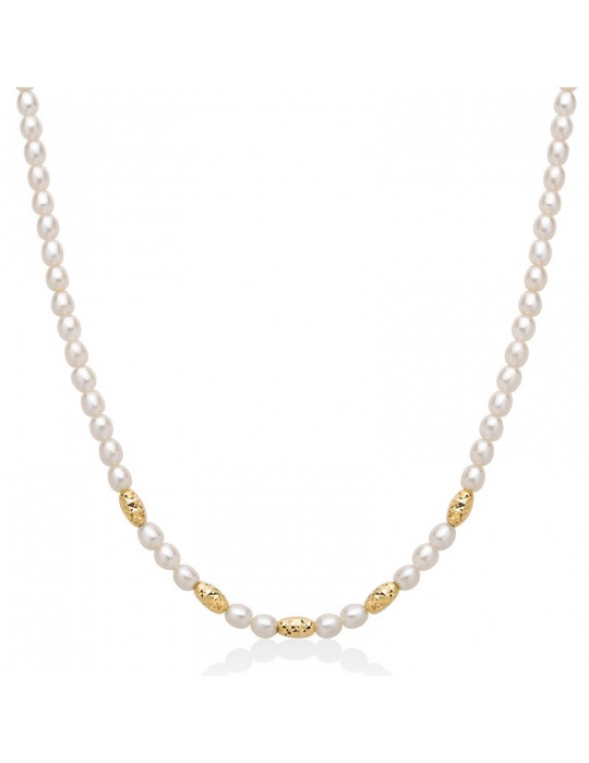 Miluna Necklace - Pearl Nuggets with Real Rice Pearls 4-4.5mm and 925 Silver Elements - 0