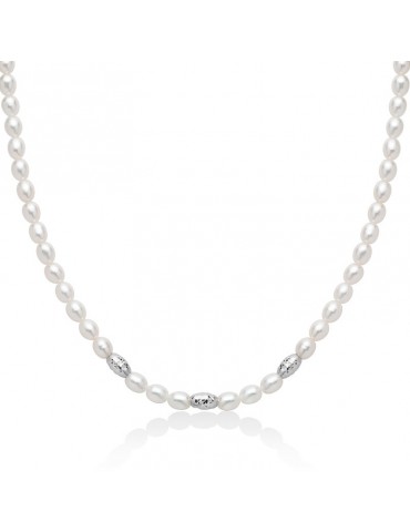 Collana Miluna - Pepite di Perle con Perle Vere Riso 5-5,5mm ed Elementi in Argento 925 - 0