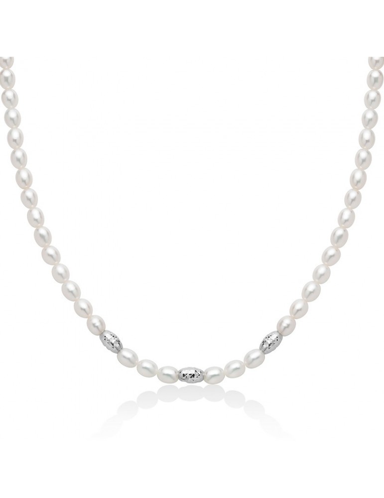 Collana Miluna - Pepite di Perle con Perle Vere Riso 5-5,5mm ed Elementi in Argento 925 - 0