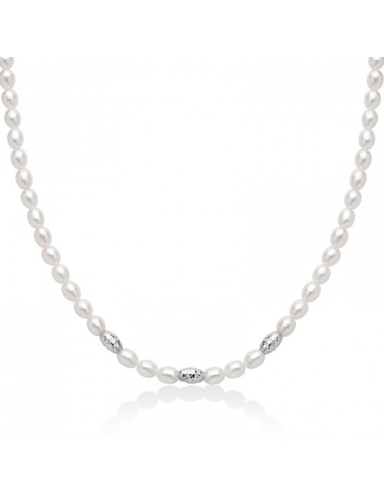 Miluna Necklace - Pearl Nuggets with Real Rice Pearls 5-5.5mm and 925 Silver Elements - 0