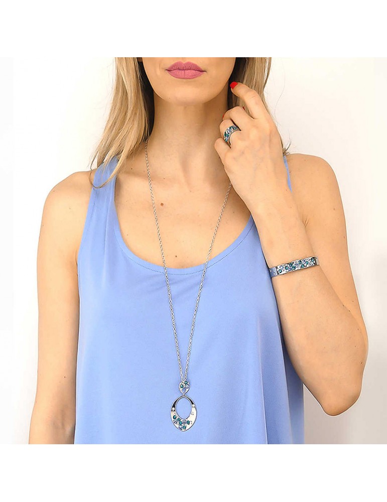 Boccadamo Necklace - Silver Plated Bronze - Colored Crystals - XGR658