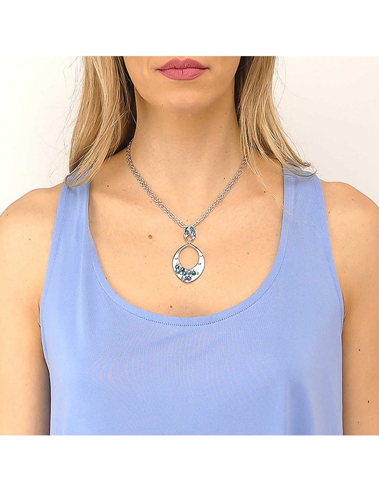 Boccadamo Necklace - Silver Plated Bronze - Colored Crystals - XGR658