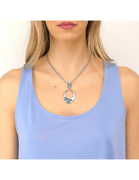 Boccadamo Necklace - Silver Plated Bronze - Colored Crystals - XGR658