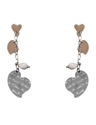 Orecchini Boccadamo - Argento 925%-Cuori Rose Gold-Ti Amo inciso-OR364 2