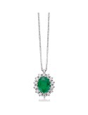 Collana Miluna - Rosetta in Oro Bianco 18 carati con Pendente Smeraldo Ovale e Diamanti Naturali - 0