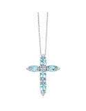 Miluna Necklace - in 18K White Gold with Aquamarine Cross Pendant and Natural Diamonds - 0