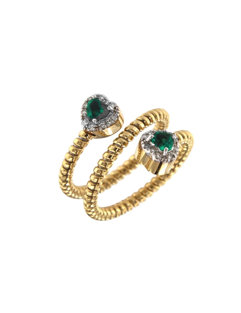 Antorà Ring - in 18K Yellow Gold with Emerald Heart and Natural Diamonds 0.24 ct - 0